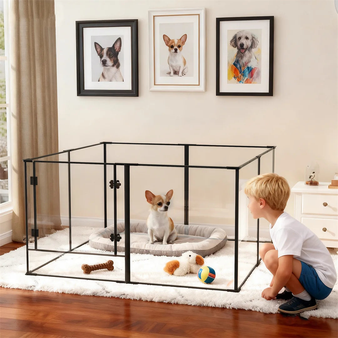Acrylic Dog Playpen 8 Panel Clear Pet Exercise Fence Black 122x122x61cm