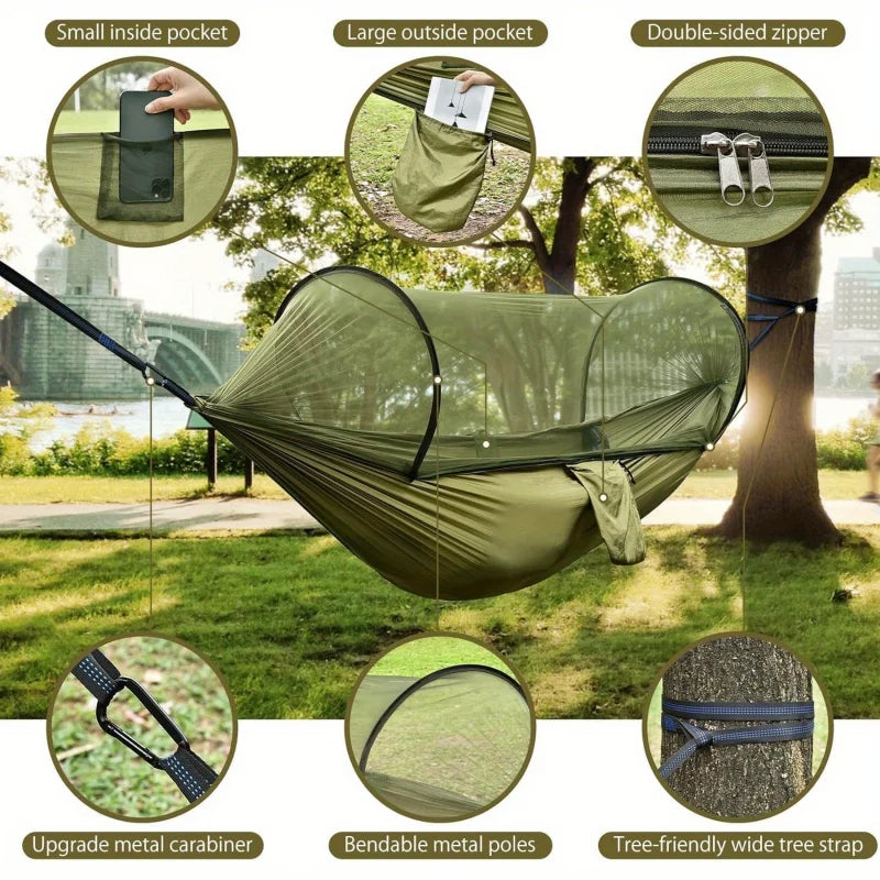Camping Hammock with Mosquito Net 0.72 kg Ultralight 210T Parachute Nylon Army Green