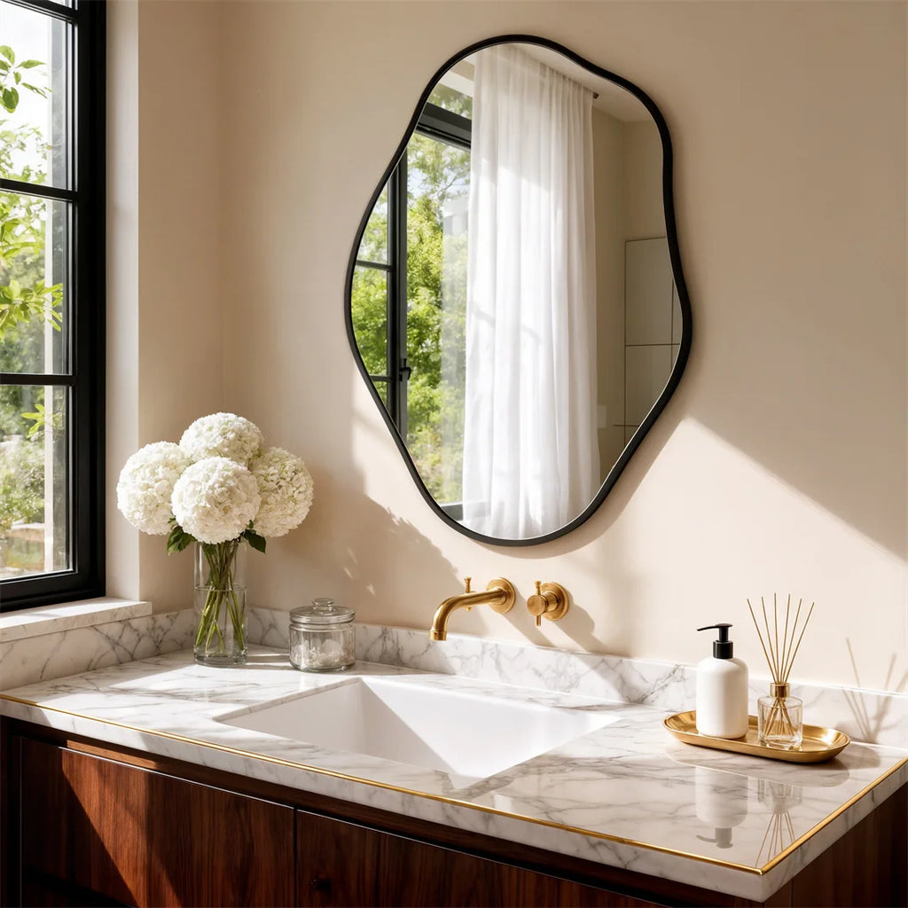 Irregular Wall Mirror 60x80cm Black Aluminum Frame Modern Decorative Vanity Dressing Mirror