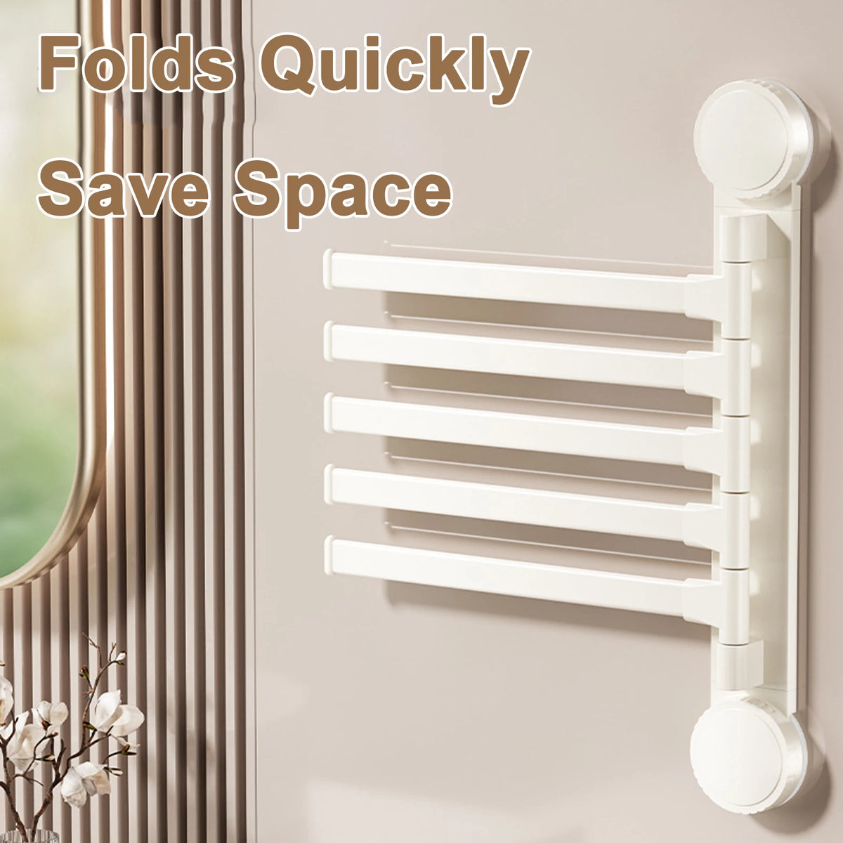 5 Tier Rotatable Suction Cup Towel Rack Aluminium Towel Holder Wall Mounted Kitchen Bathroom Hanger White Storage