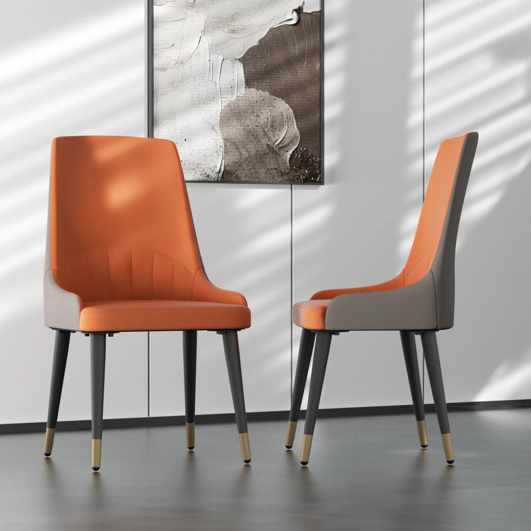 Dining Chairs Set of 2 43.5x45cm Microfiber Leather Luxury Kitchen Chairs with Lion Knocker Orange