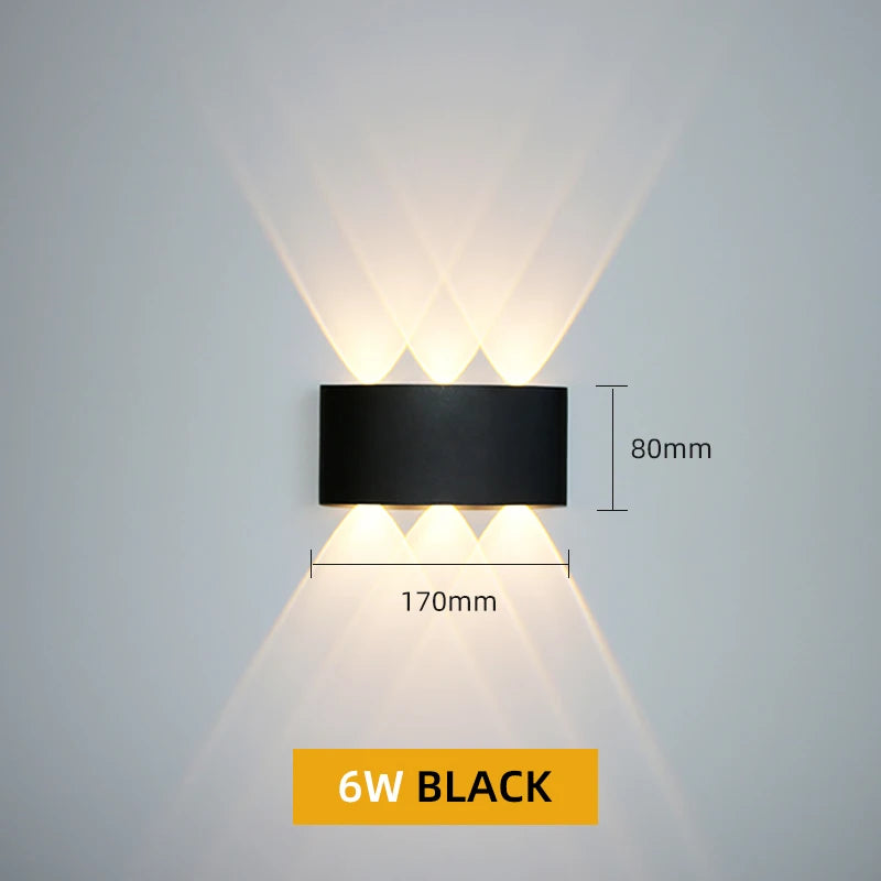 Aluminum LED Wall Lamp 6W Warm Light 3000K Black Waterproof IP65 for Indoor and Outdoor Use
