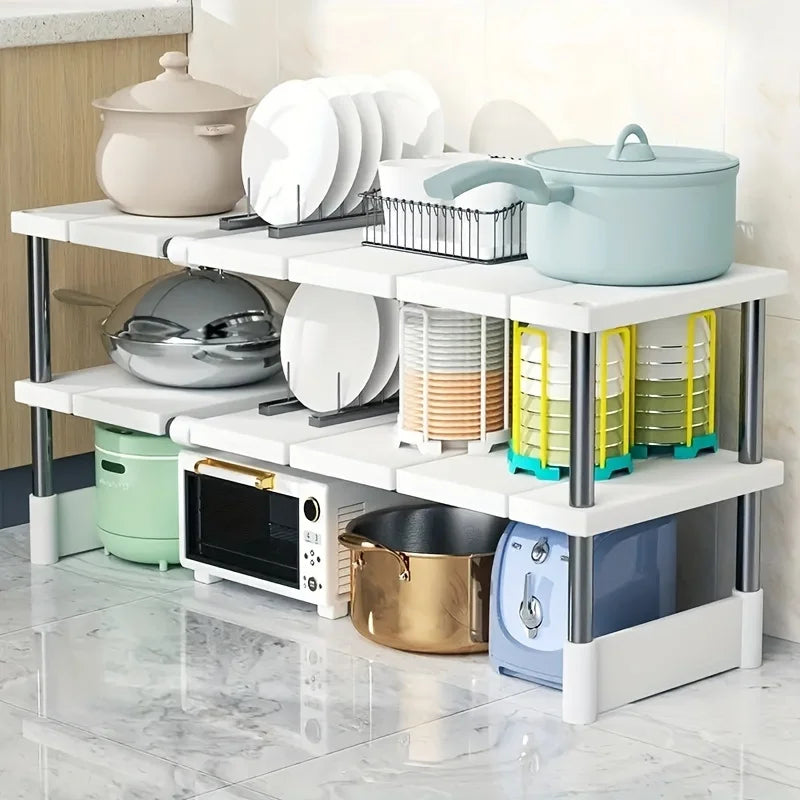 Adjustable Under Sink Storage Rack Expandable Kitchen Bathroom Cabinet Organizer Space Saving Double Layer Shelf 75 × 25 × 50cm