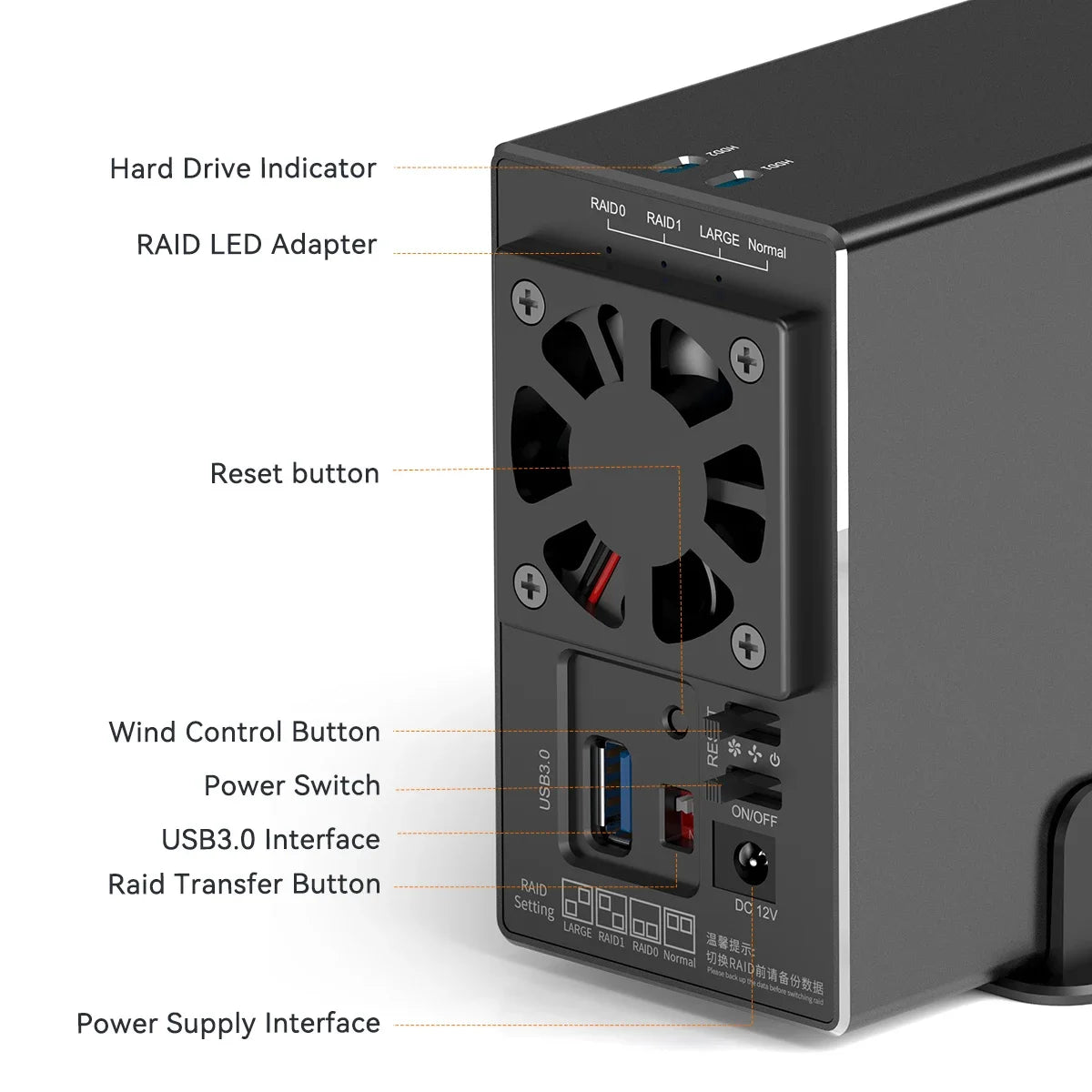 Dual Bay HDD Enclosure SATA RAID Hard Drive Docking Station for 6.35cm & 8.89cm Drives External Storage Case