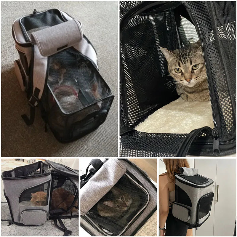 Expandable Pet Carrier Backpack Breathable Foldable Travel Bag for Cats & Small Dogs Grey Large Capacity