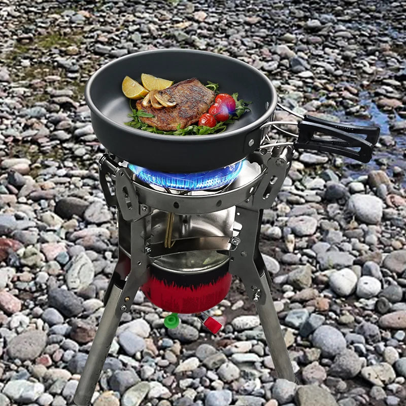 4360W High Power Outdoor Gas Stove Adjustable Height Foldable Camping Burner Windproof Cooker Silver 17 × 17cm