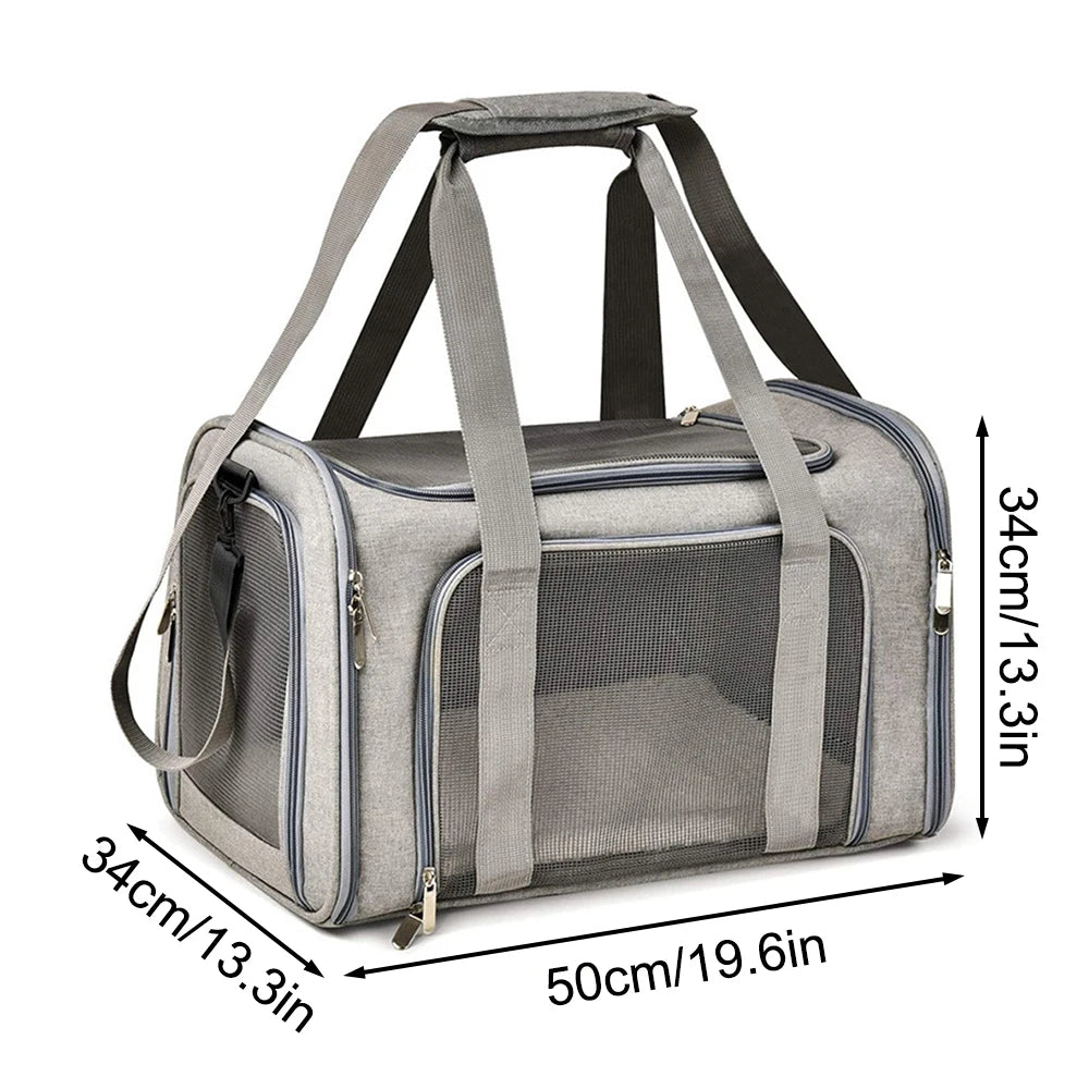 Collapsible Pet Carrier for Cats Dogs Puppies Up to 6.8kg Portable Travel Pet Bag Airline Carrier Gray 50 × 34 × 34cm