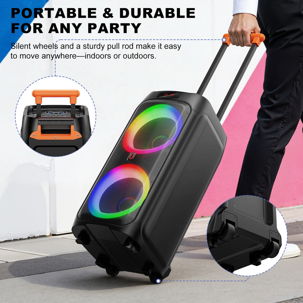 Karaoke Machine with 2 Wireless Microphones Portable Bluetooth Speaker with RGB Lights for Parties and Home Entertainment