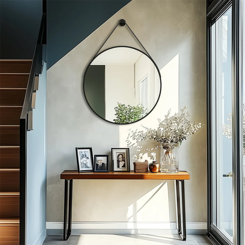 Round Wall Mirror 60cm Black Finish Decorative Vanity Mirror for Bedroom Living Room Dressing Table