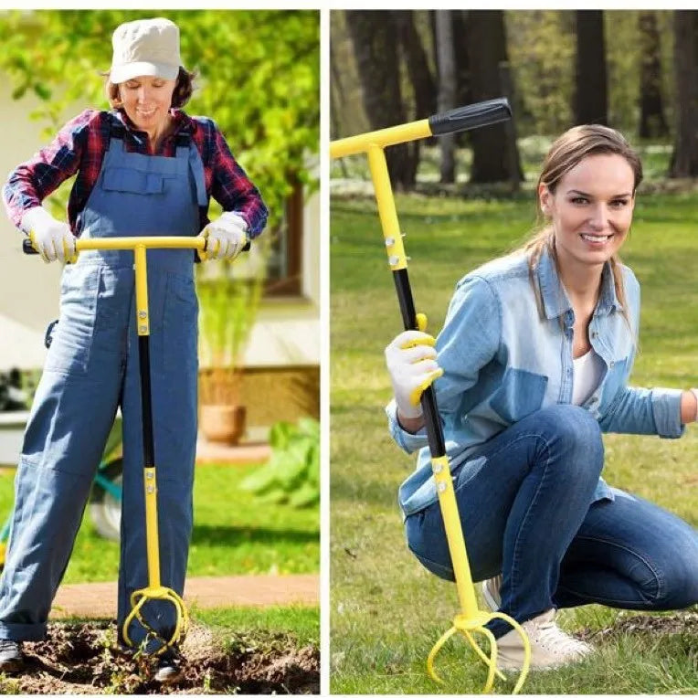 Garden Soil Aerator Lawn Hole Puncher Soil Loosening Tool Grass Aeration Spike Tool Yellow Black 97 × 30cm