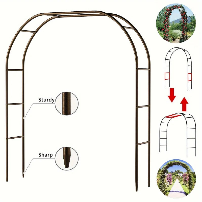 Heavy Duty Metal Garden Arch Gothic Wedding Arbor Steel Frame Climbing Plant Trellis Black 168 × 36 × 238cm