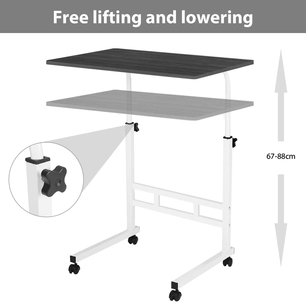 Portable Standing Desk Small Desktop Computer Table Wooden Bedside Laptop Desk with Wheels for Home Office Study Black 60x40x67-80cm Height Adjustable