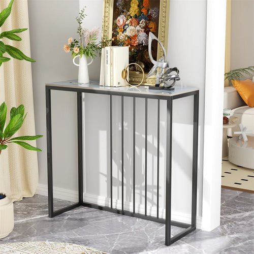 Black Metal Console Table with Storage Shelf Narrow Entryway Sofa Table for Hallway Living Room Use Emerald white 80x30x78.5cm