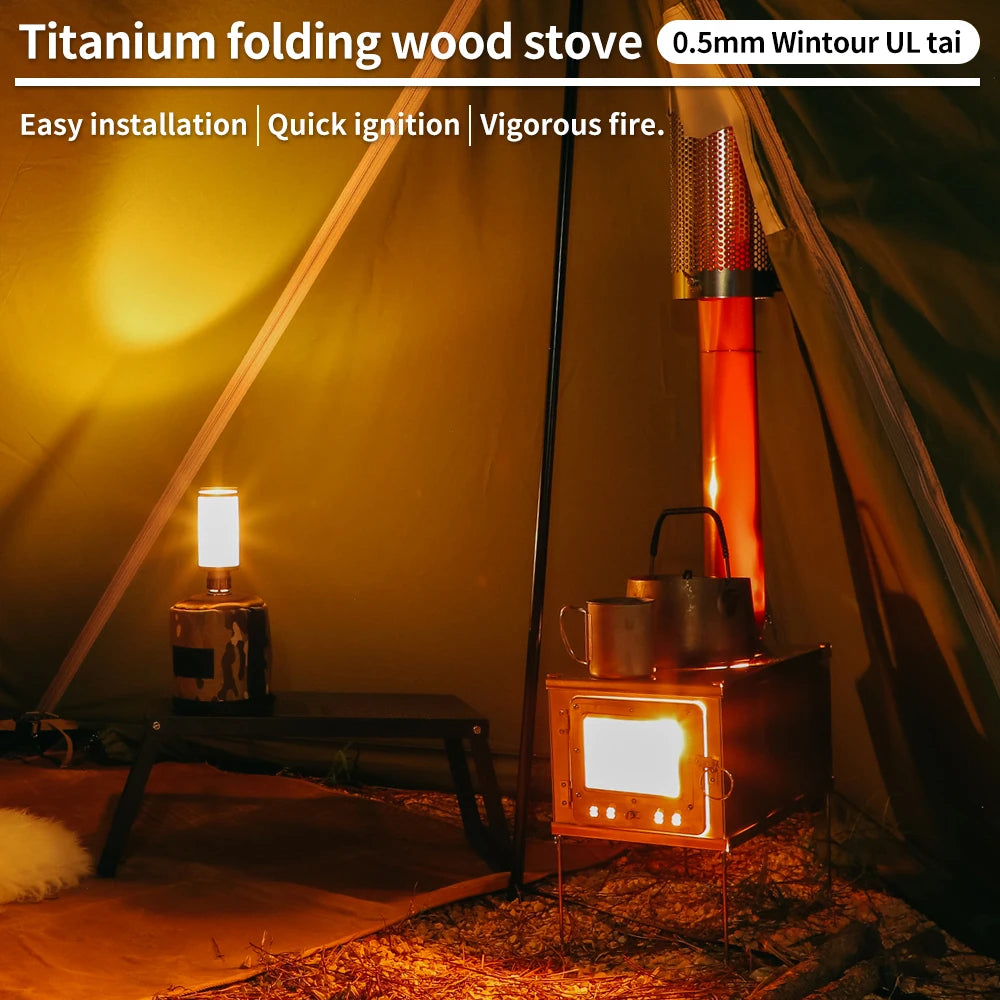 Foldable Titanium Wood Burning Camping Stove Lightweight Portable Bushcraft Hiking Stove Dark Grey