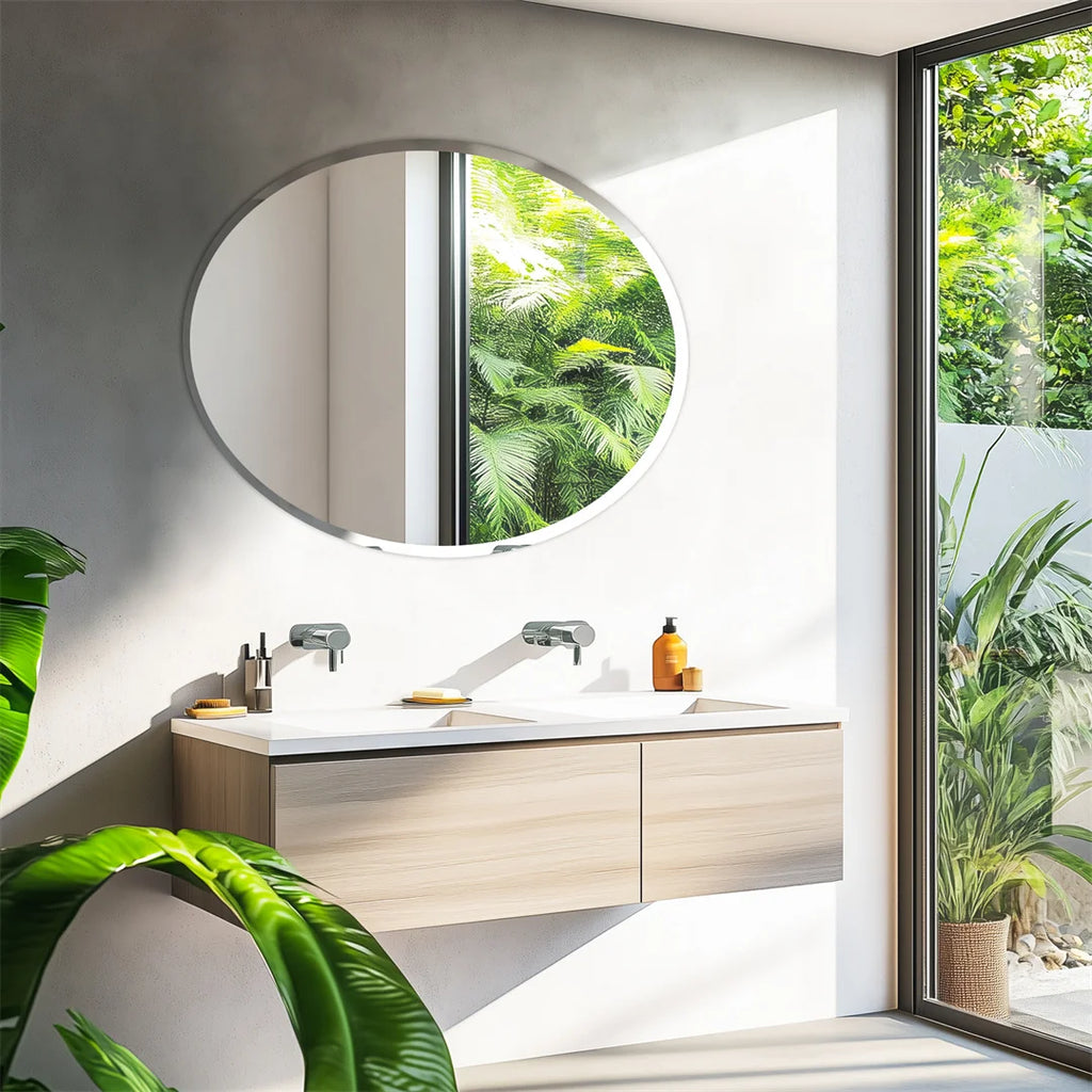 Frameless Oval Wall Mirror 60x80cm Silver Beveled Edge Vanity Mirror Decorative Home Wall Mirror