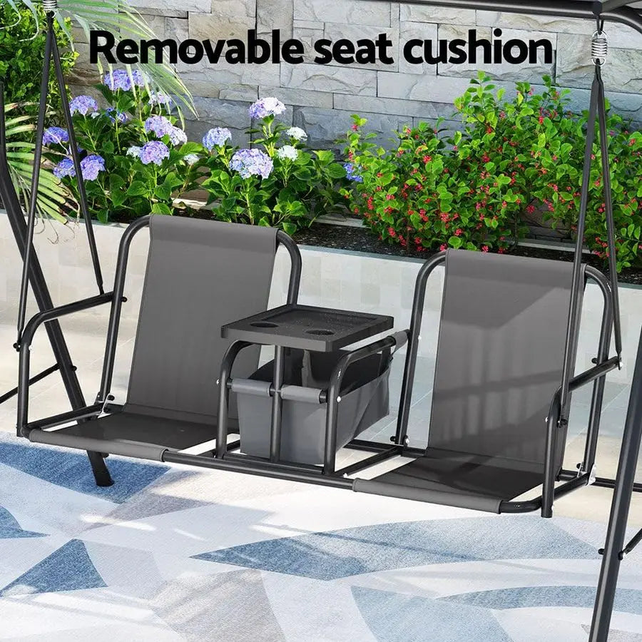 2-Seater Swing Chair Hanging Bench Porch Swing Swing Seat For Patios, Gardens and the verandah Grey 174x110x154cm
