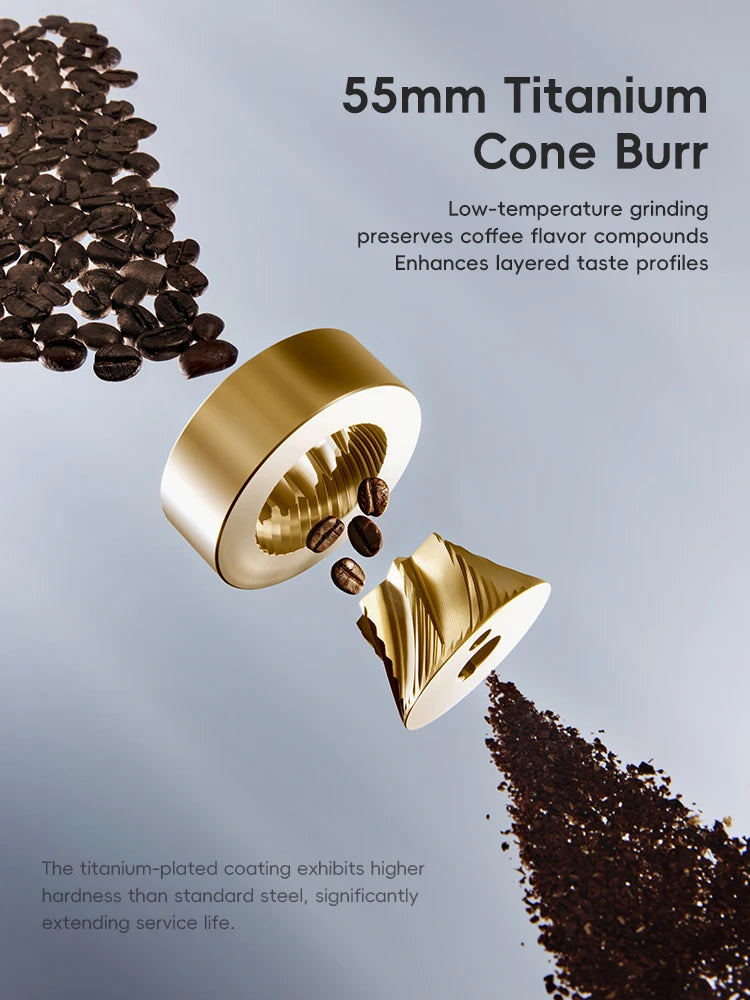 E55Pro Electric Coffee Grinder 55MM Titanium Cone Burr Stepless Adjustment Espresso Brew Coffee Bean Grinder White AU