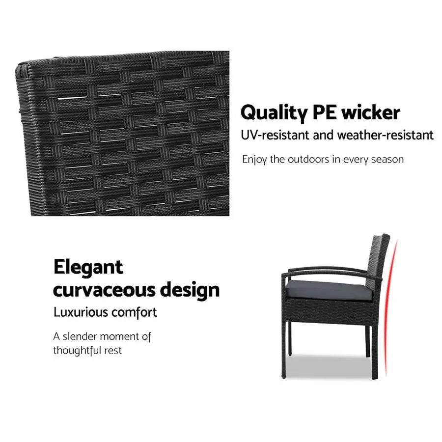 Outdoor Bistro Set Patio Set 3-Pieces Table & Chairs Black