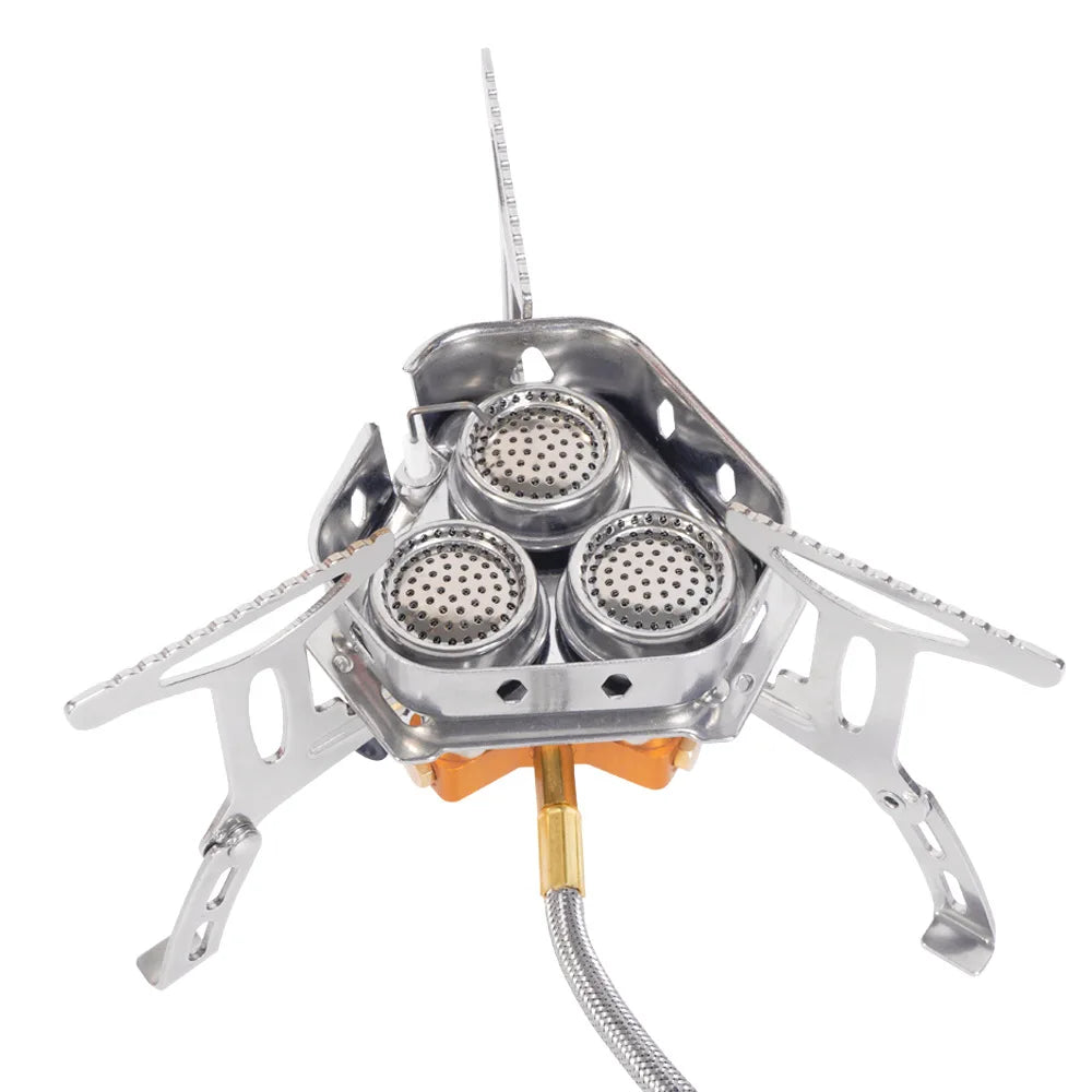 3 Head Gas Camping Stove 5800W Folding Backpacking Burner Outdoor Hiking BBQ Picnic Cooking Furnace 15 × 5.5 × 9cm