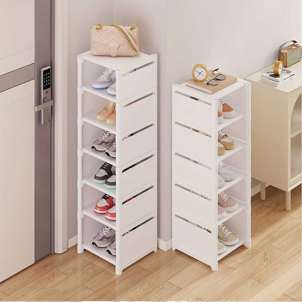 Metal Frame Shoe Rack Multi Tier Fabric Shelves Space Saving Sneaker Sandal Storage Organizer Entryway White 7 Grid 124cm