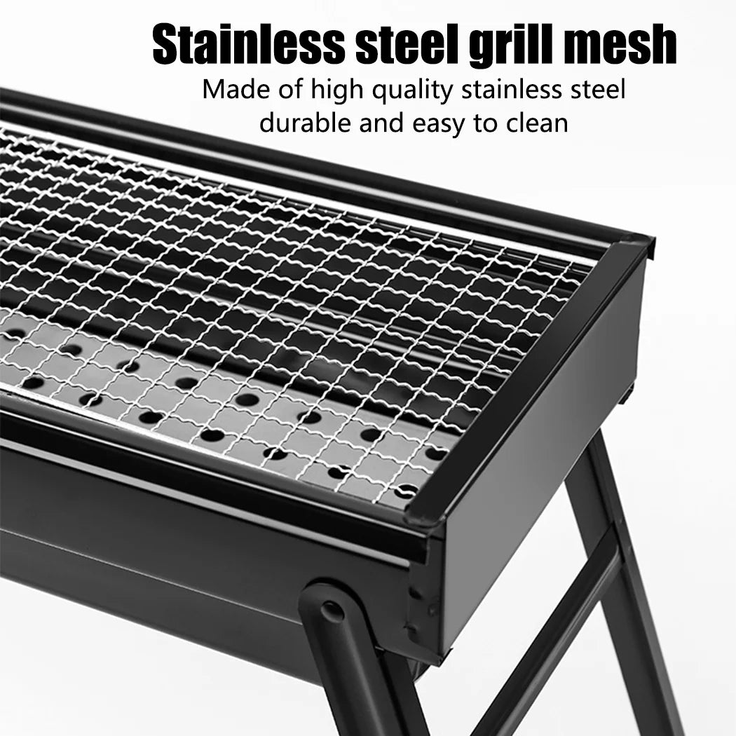 Charcoal BBQ Grill Portable Foldable Smoker Barbecue Outdoor Cooking Set for Camping Picnic Backyard Use 60x23x32cm