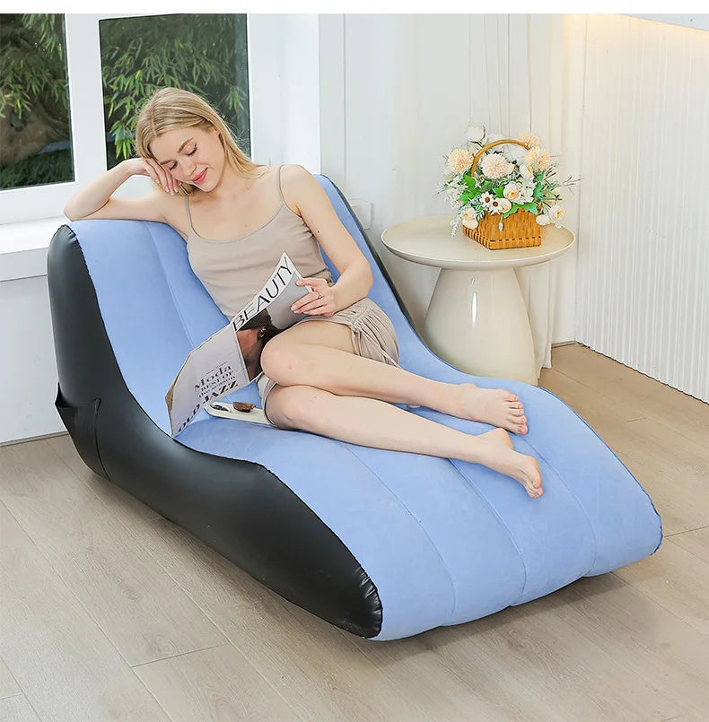 Inflatable Deck Chair Blue Portable Garden Sofa for Indoor and Outdoor Use