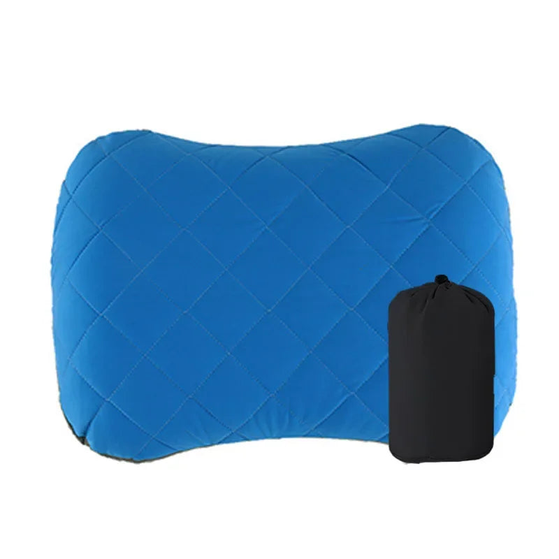 Ultralight Inflatable Camping Pillow Soft Washable Cover Ergonomic Travel Pillow Neck Lumbar Support Cushion Blue 32×46cm