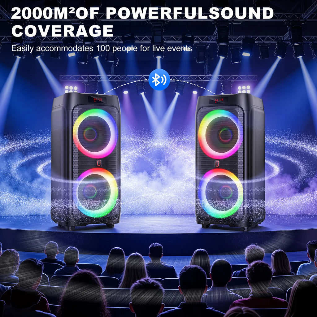 Karaoke Machine with 2 Wireless Microphones Portable Bluetooth Speaker with RGB Lights for Parties and Home Entertainment