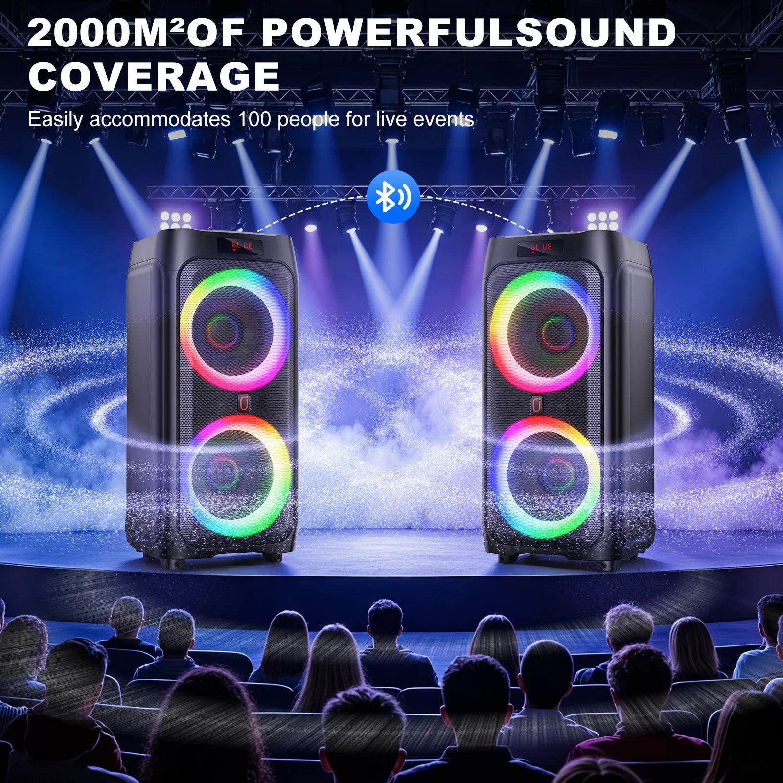 Karaoke Machine with 2 Wireless Microphones Portable Bluetooth Speaker with RGB Lights for Parties and Home Entertainment