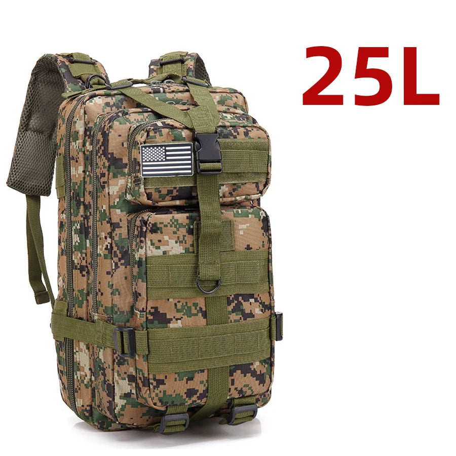 25L Waterproof Tactical Outdoor Backpack Nylon Hiking Camping Trekking Sports Fishing Hunting Rucksack Camouflage Green