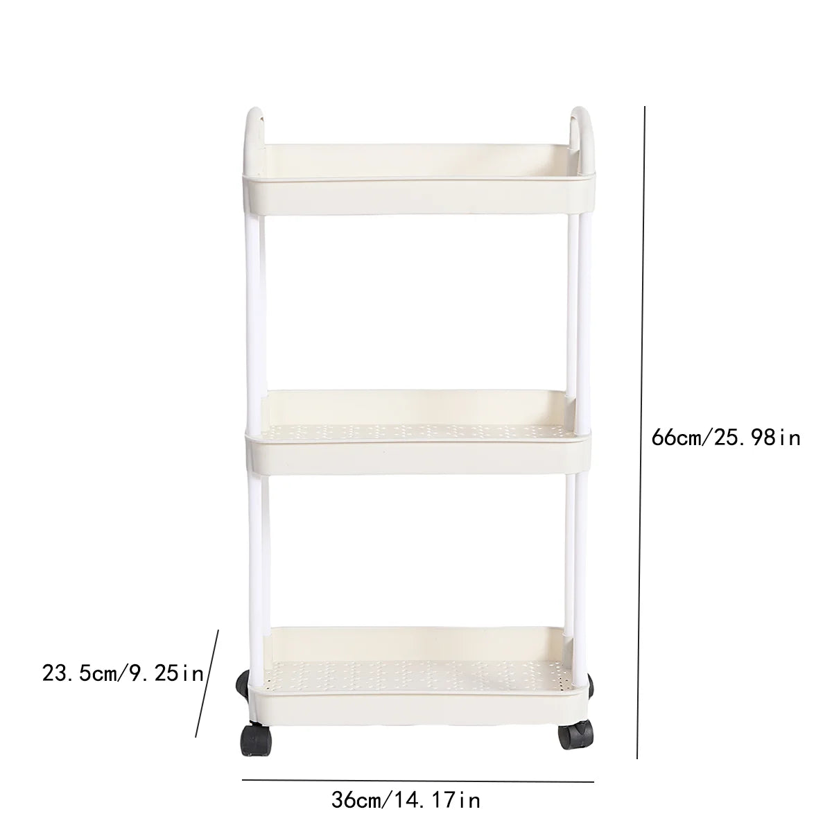 2 Pack 3 Tier Rolling Storage Cart Multi Layer Organizer Rack with Wheels Kitchen Bathroom Bedroom Shelf White 23.5 × 36 × 66cm