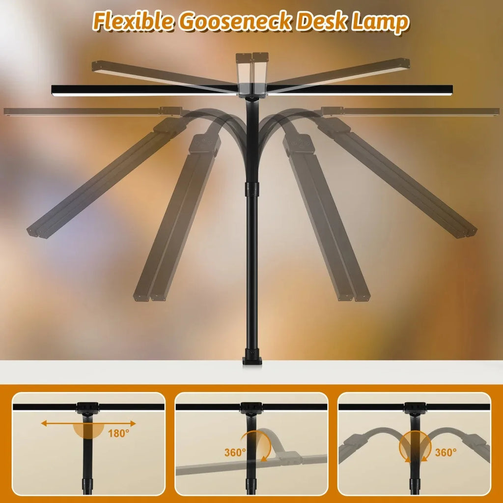 LED Desk Lamp Double Head Architect Office Light Eye Caring Stepless Dimmable Adjustable Gooseneck Study Work Lamp Black