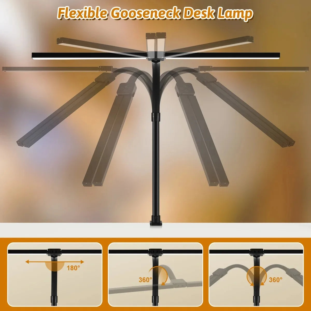 LED Desk Lamp Double Head Architect Office Light Eye Caring Stepless Dimmable Adjustable Gooseneck Study Work Lamp Black