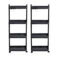 2 Pack 4 Tier Rolling Storage Cart Multi Layer Organizer Rack with Wheels Kitchen Bathroom Bedroom Shelf Black 36 × 23.5 × 94cm