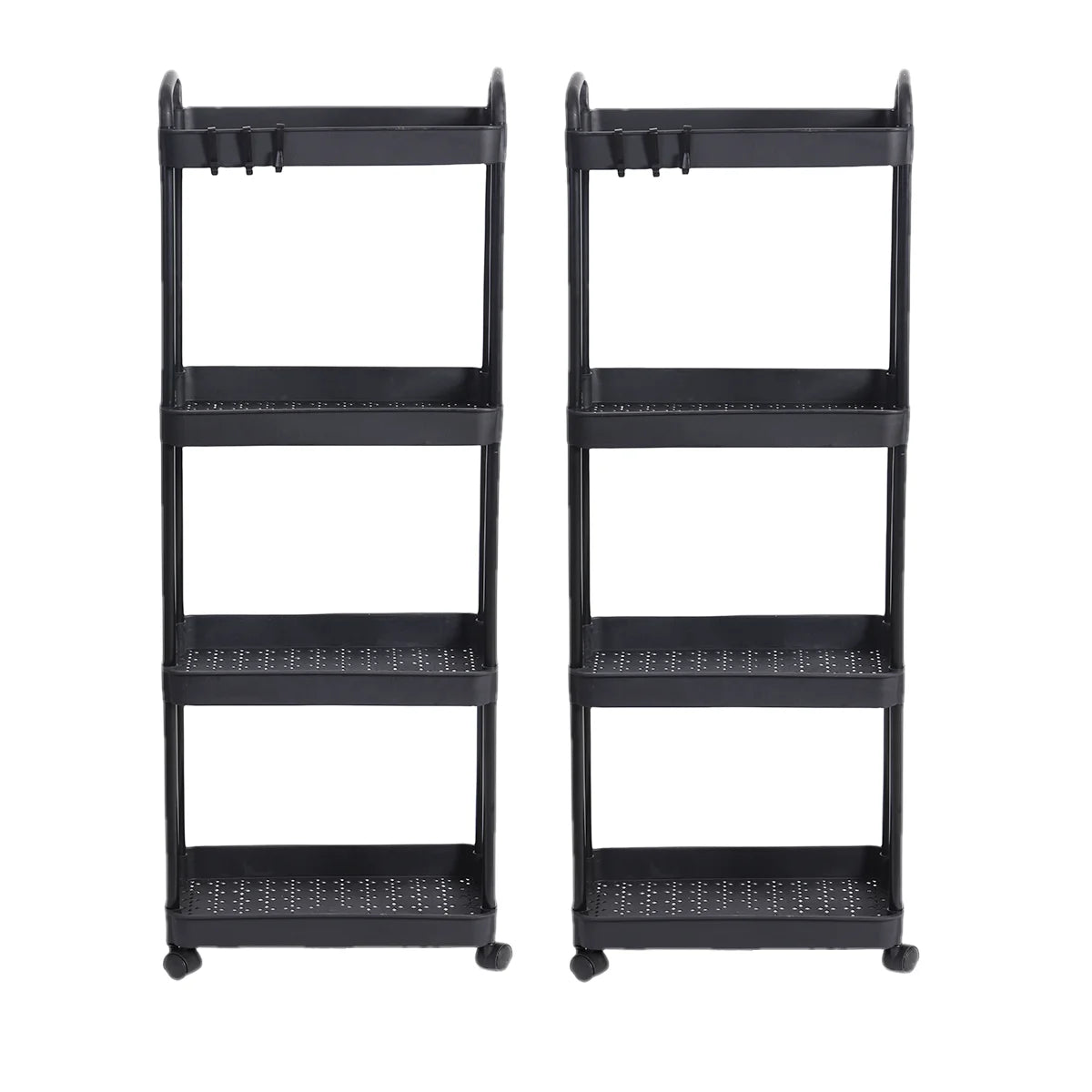2 Pack 4 Tier Rolling Storage Cart Multi Layer Organizer Rack with Wheels Kitchen Bathroom Bedroom Shelf Black 36 × 23.5 × 94cm