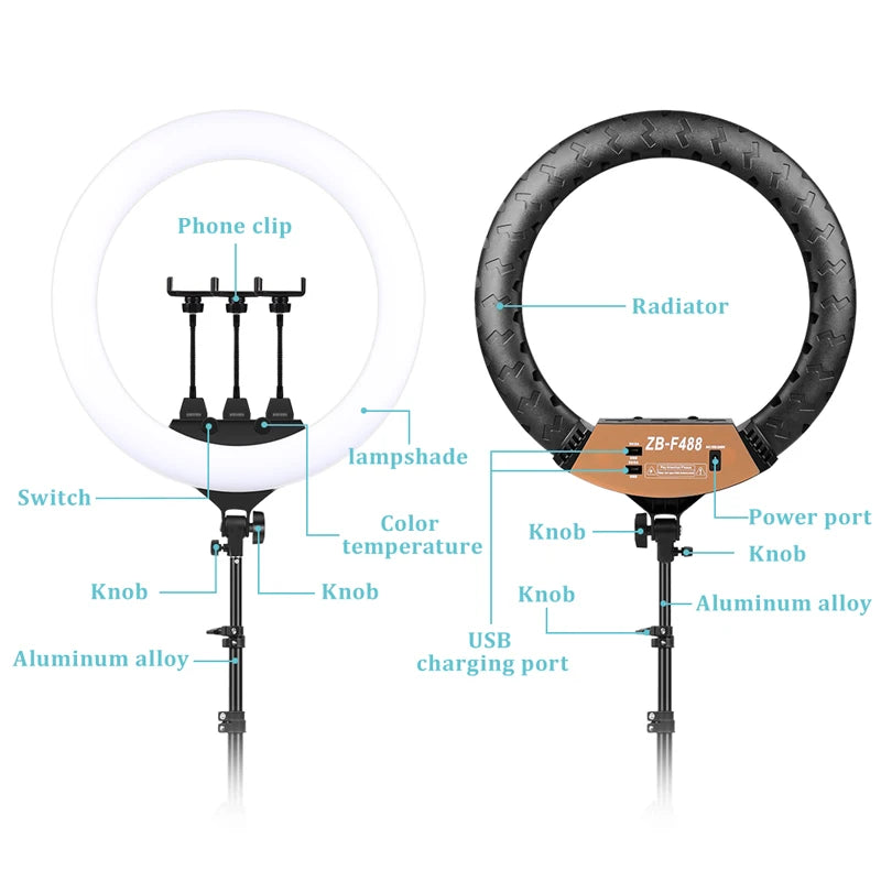 LED Ring Light 55cm Dimmable 3200-6500K Studio Lighting for Makeup Photography Video with 2m Power Cable