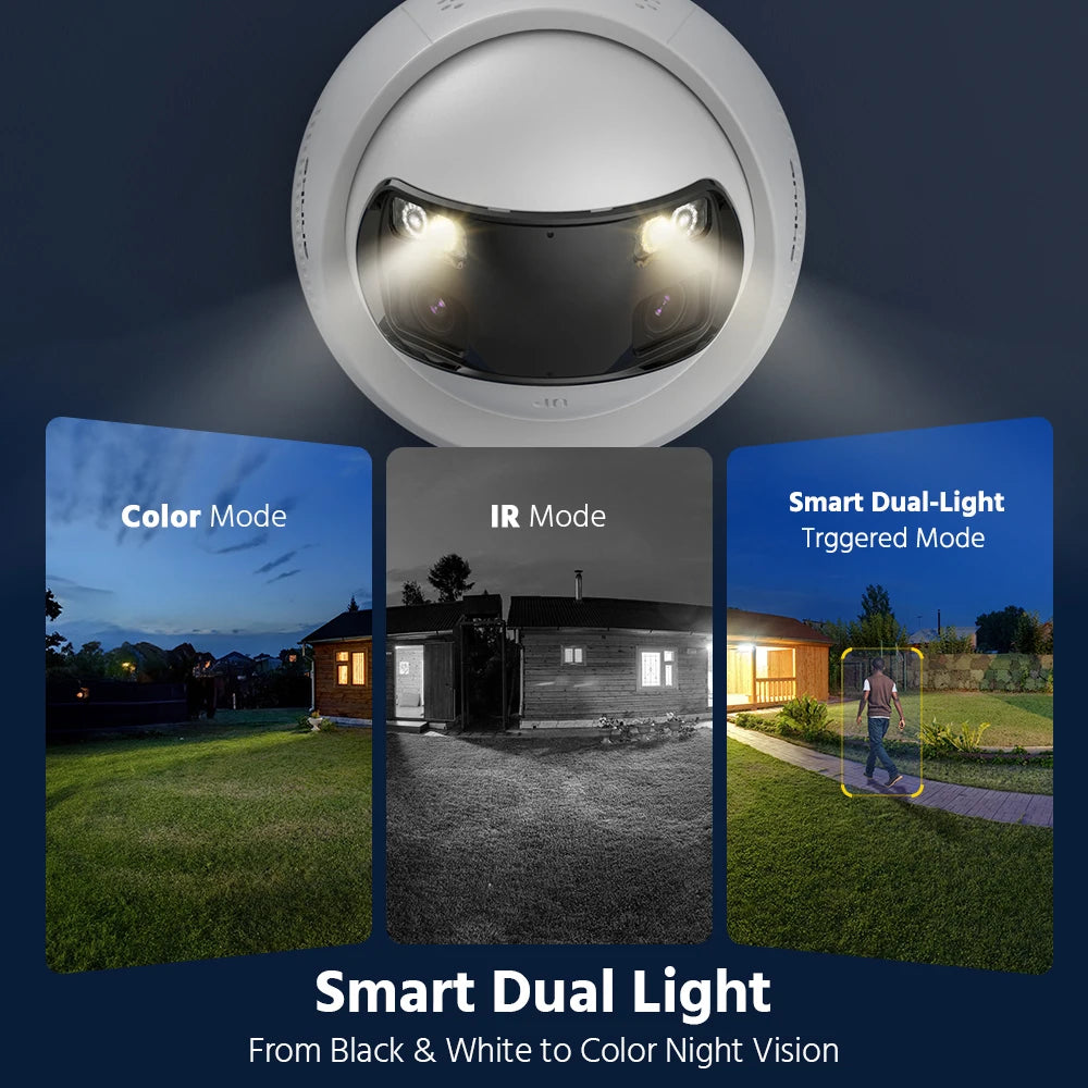 6MP Dual Lens Security Camera 180° Panorama CCTV Camera with Colour Night Vision Human and Vehicle Detection IP67 ONVIF White