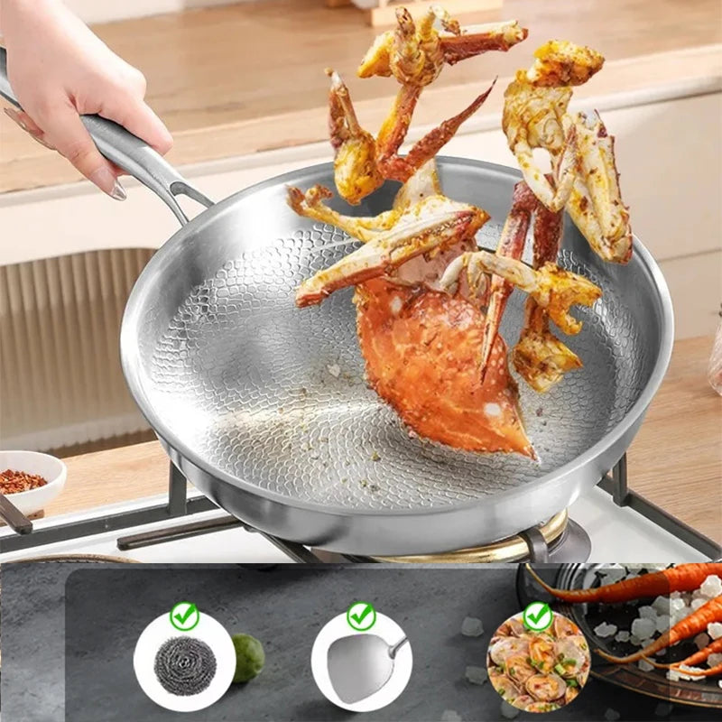22cm Pure Titanium Frying Pan Non Stick Uncoated Fish Scale Hammer Pattern Titanium Alloy Cookware Kitchen Skillet