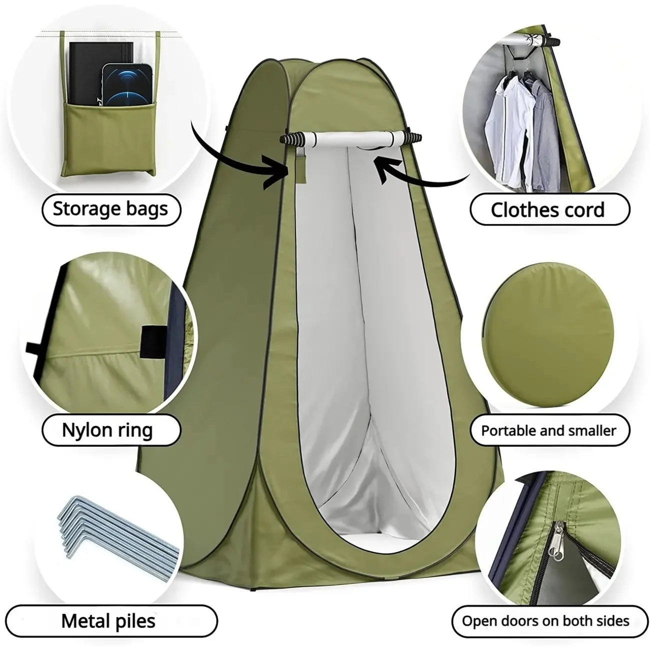 Camping Shower Tent Portable Privacy Shelter Outdoor Changing Toilet Tent Green 120x190cm
