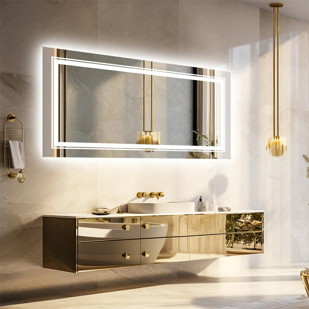 LED Bathroom Mirror Round Touch Screen Waterproof Anti Fog Vanity Mirror Wall Mounted for Wash Basin Shower Grooming 160x80cm