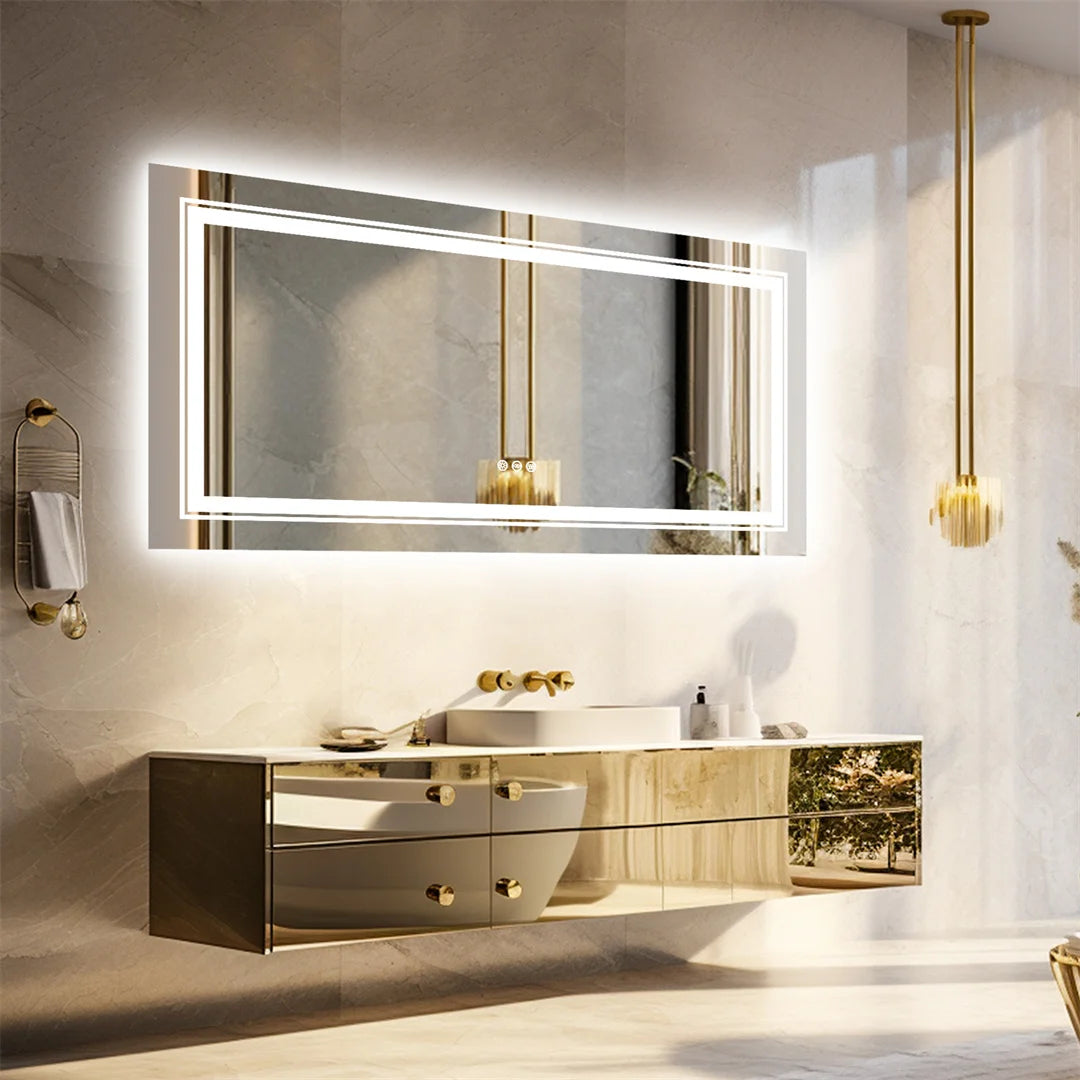 LED Bathroom Mirror Round Touch Screen Waterproof Anti Fog Vanity Mirror Wall Mounted for Wash Basin Shower Grooming 160x80cm