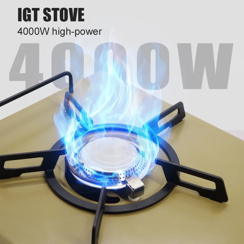 4000W Portable Gas Camping Stove Burner Stainless Steel Outdoor Cooker Strong Fire Heater Furnace Khaki