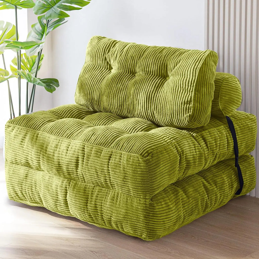 Folding Sofa Bed Green 85 x 190 cm Convertible Sleeper Chair with Pillow and Foldable Mattress