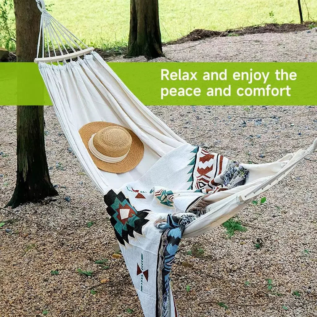 Canvas Two-Person Hammock Chair Swing with Ropes and Storage Bag, Beige, 205 x 150 cm