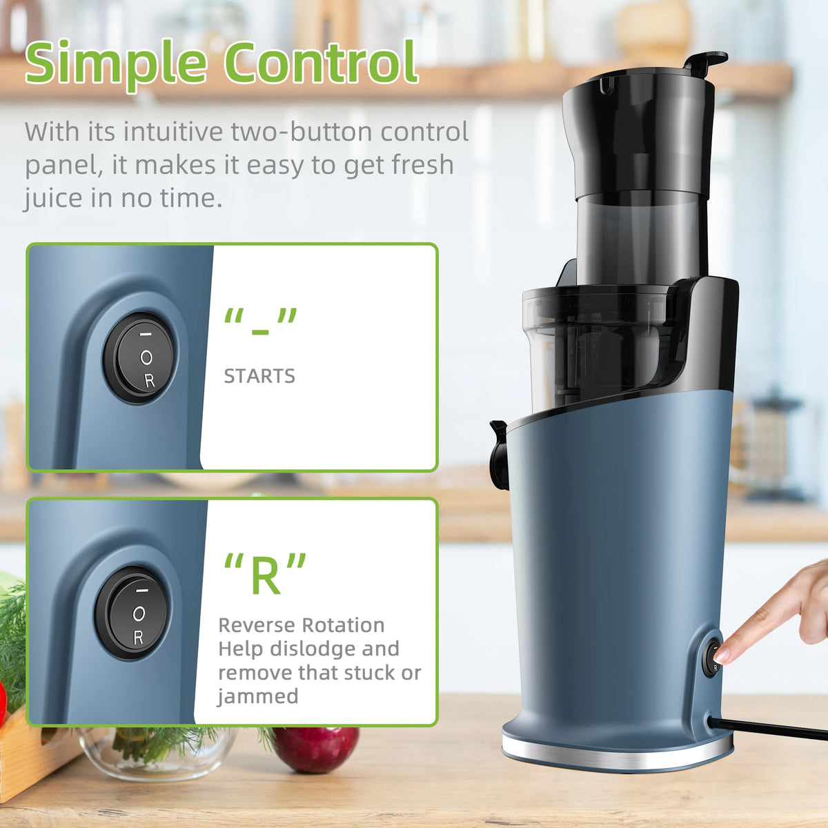 Cold Press Juicer SJ-017 200W Slow Masticating Juice Extractor 78mm Feed Chute 40-65RPM Motor Whole Fruit Juicer AU