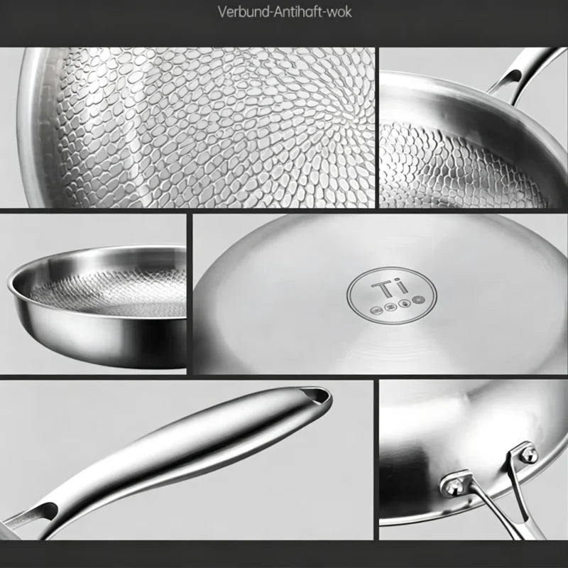28cm Pure Titanium Frying Pan Non Stick Uncoated Fish Scale Hammer Pattern Titanium Alloy Cookware Kitchen Skillet