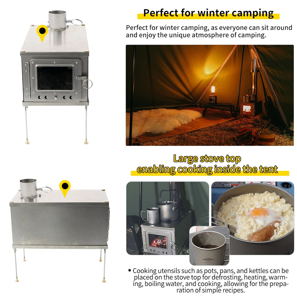 Foldable Titanium Wood Burning Camping Stove Lightweight Portable Bushcraft Hiking Stove Dark Grey