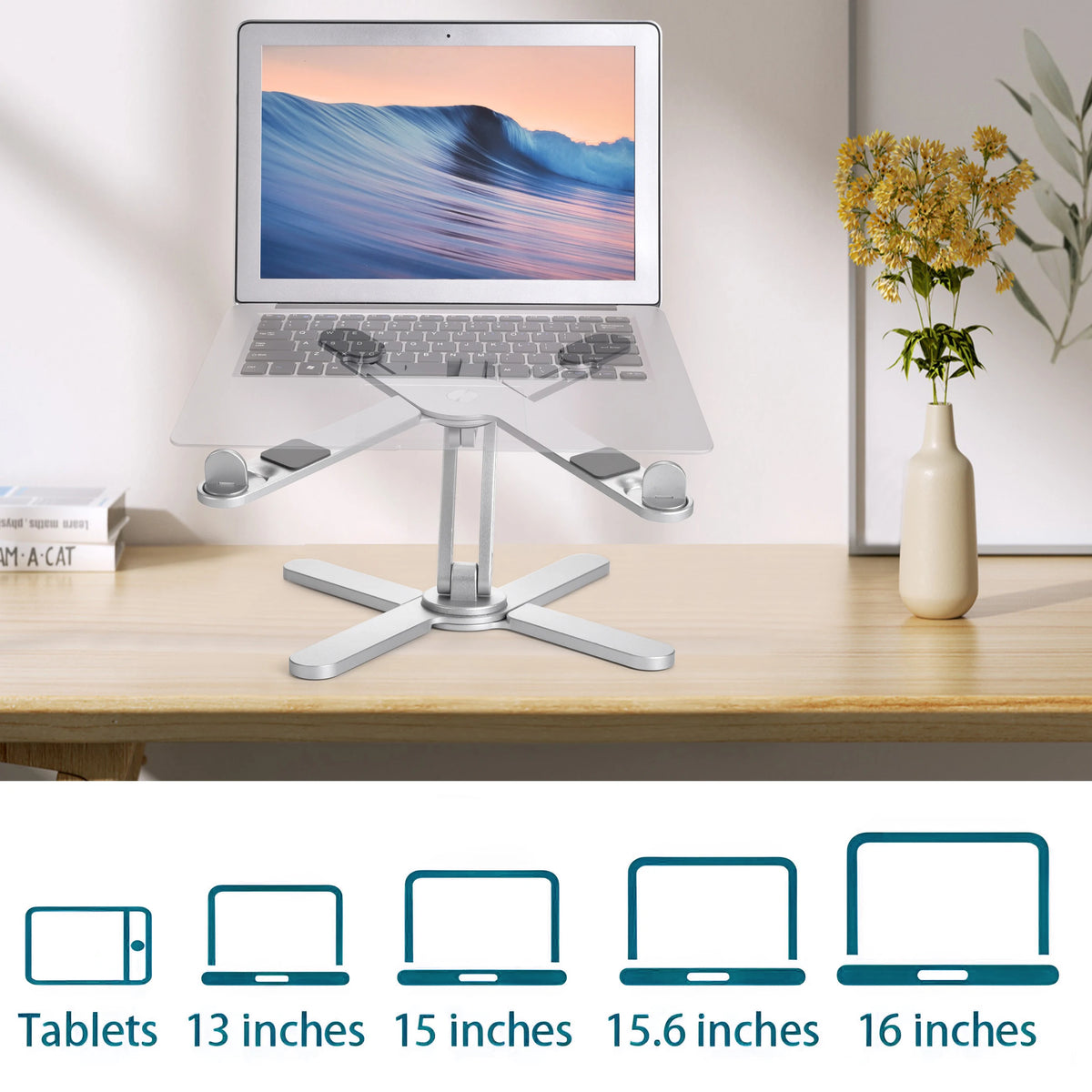 Foldable Laptop Stand 360° Rotation Adjustable Aluminum Alloy X Type Bracket Portable Holder for 25.4-43cm Laptops Silver