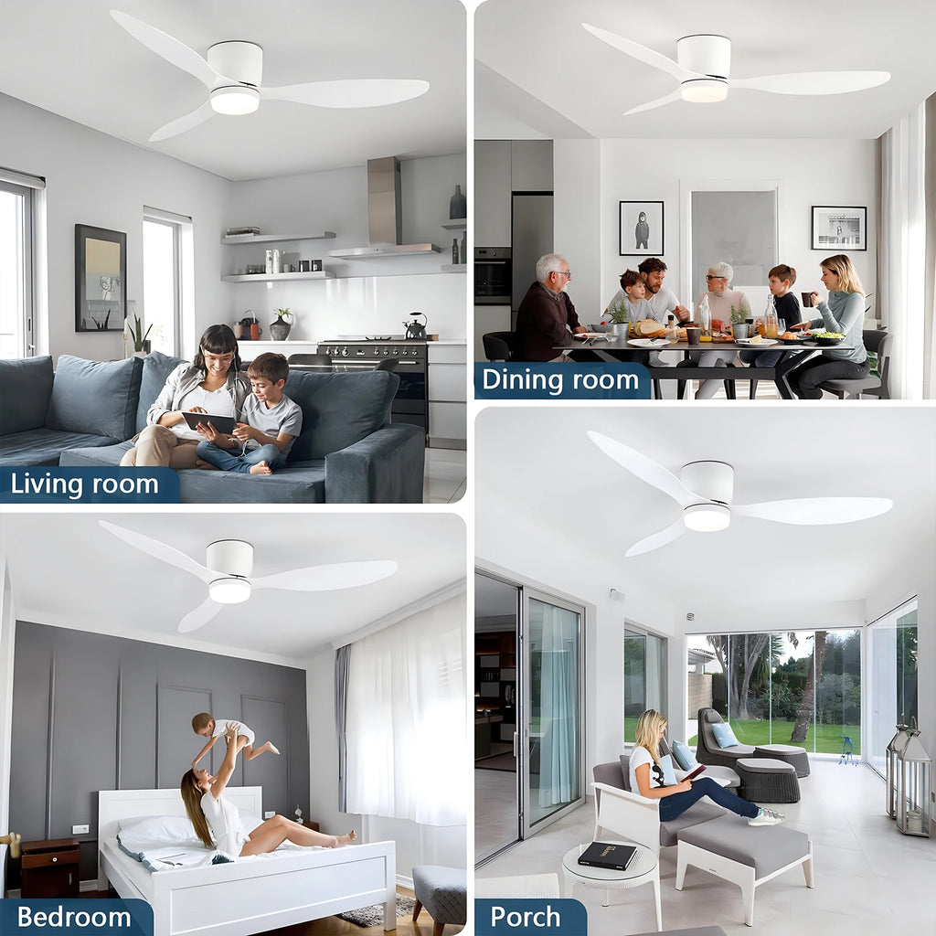 Ceiling Fan with Light 6 Speed Reversible DC Motor 3CCT Remote Control Easy Install White 105 × 105 × 22cm