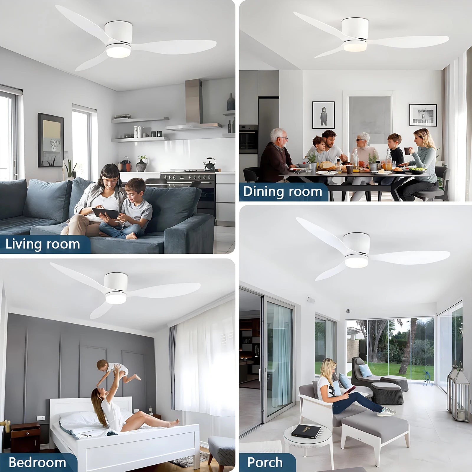 Ceiling Fan with Light 6 Speed Reversible DC Motor 3CCT Remote Control Easy Install White 105 × 105 × 22cm